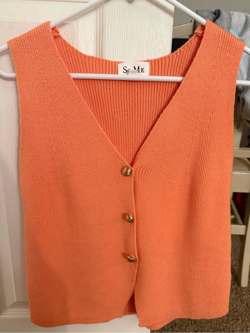So Me Coral-Orange Knit Button-Front Women's Sweater Vest